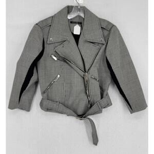 Christopher Kane Black White Houndstooth Wool Collared Moto Jacket Sz 8 NEW